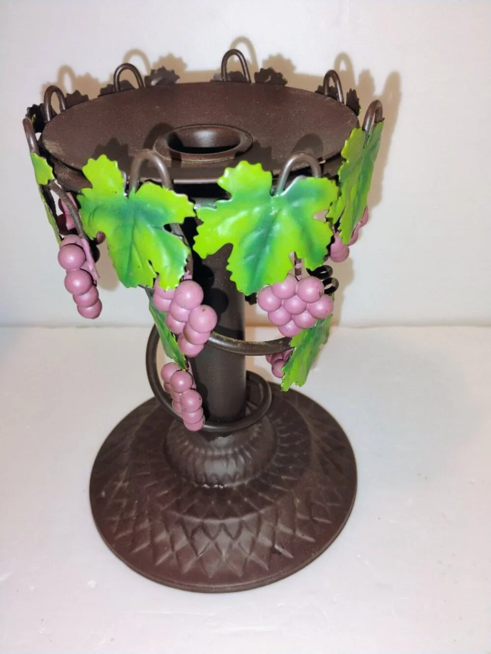 Metal grapes and leaves candleholder